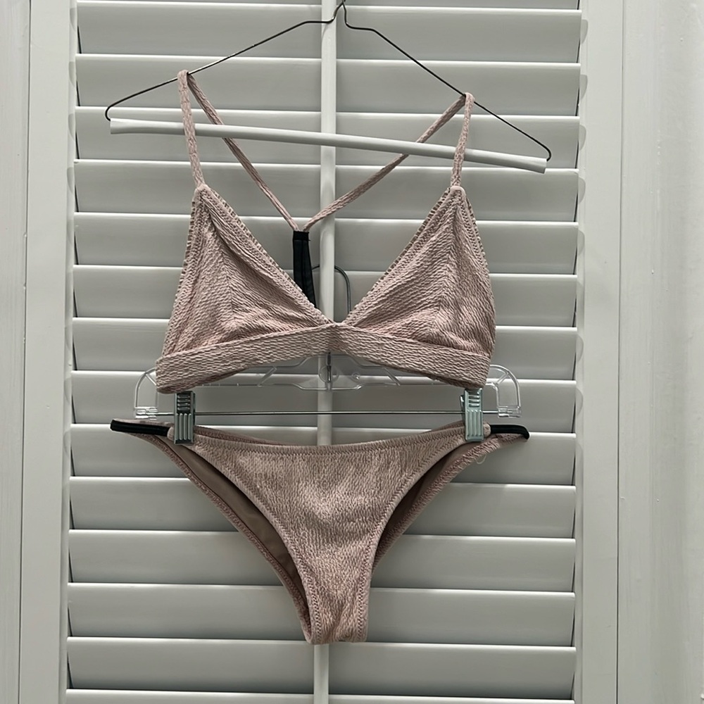 Made by Dawn Textured Bikini Set Medium Blush Pink Crinkle Swimwear